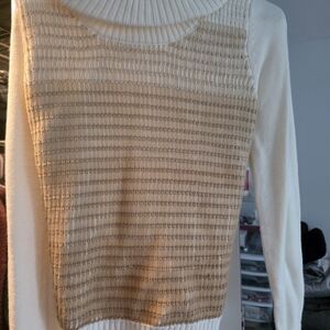 New York & Company Cream and Tan Cowl Neck Sweater